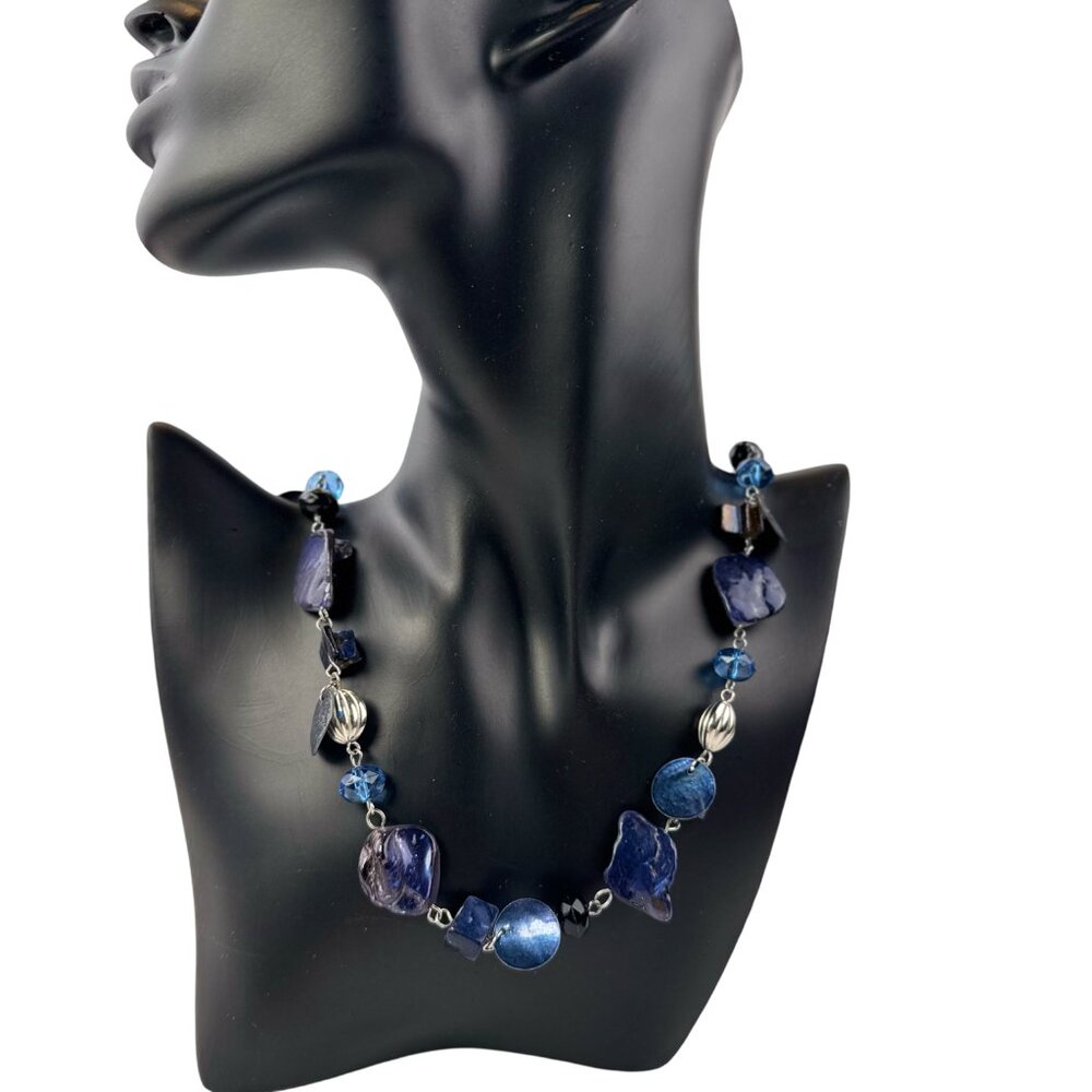 Style & Co. Blue & Silver Tone Beaded Necklace 19" Y2K NWT